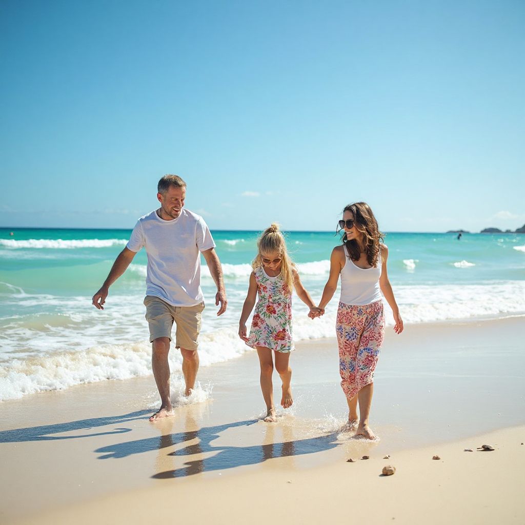 Family enjoying beach adventure