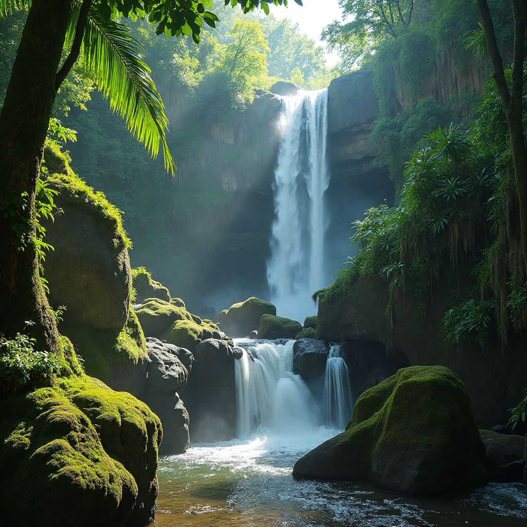 Tropical rainforest waterfall